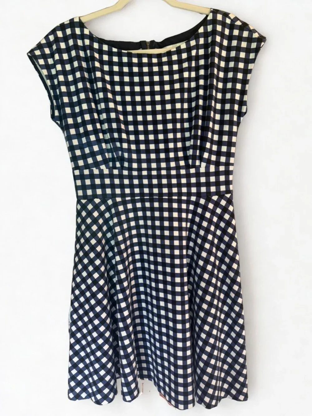 Kate Spade Size 6 Navy Gingham Fit & Flare Skater Mini Dress